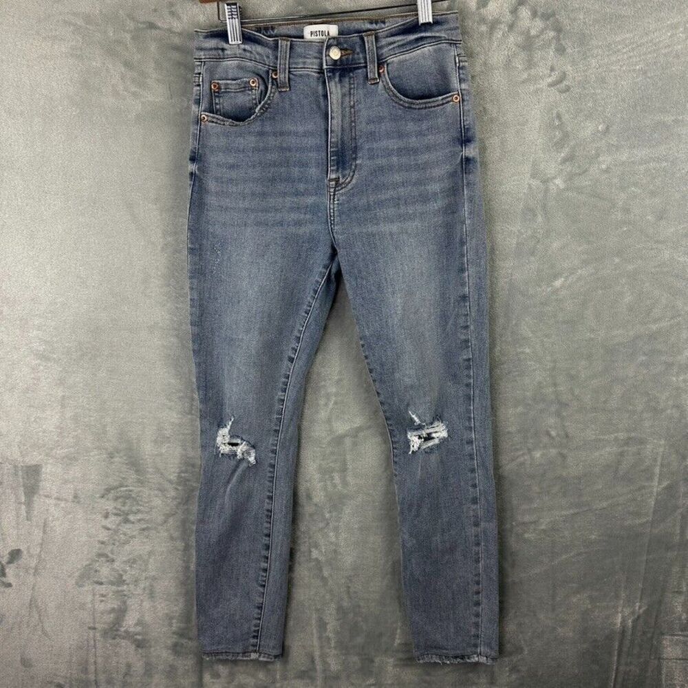 pistola jeans womens 28 medium‎ wash blue stretch denim